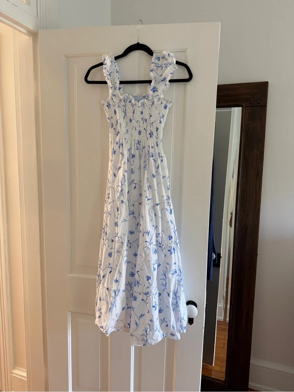 Hill House White and Blue Floral Smocked Sundress
